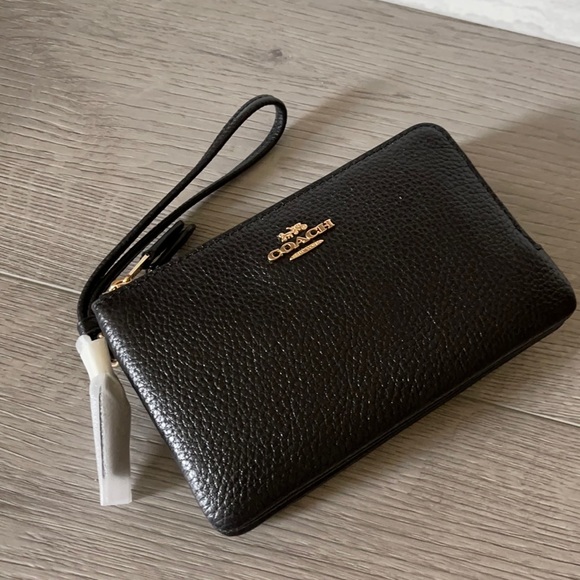 Coach Double Corner Zip Wristlet Black